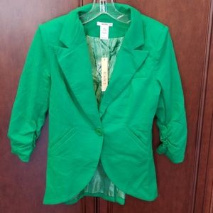 Esley Fine & Dandy green jacket blazer sz M spot Modcloth Holiday Christmas